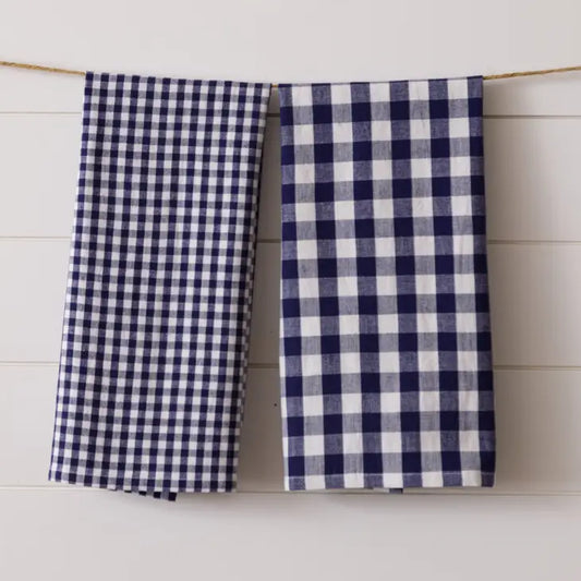 Tea Towels - Royal blue and checked (Set of 2)